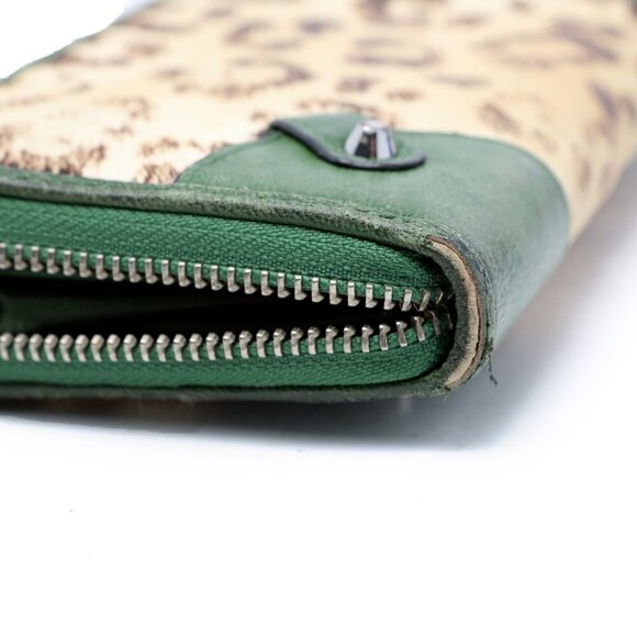 Juicy Couture Leather Leopard Print Wallet Zip Around Green Brown Animal Print - Picture 7 of 12